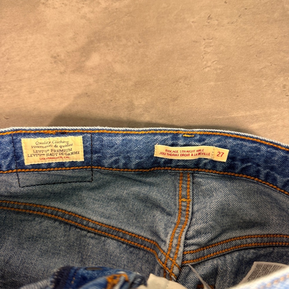 Levis Ribcage Straight Ankle Jeans Womens 27 Blue Distressed Premium High Rise - Picture 4 of 13